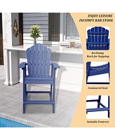 Tall Adirondack Chair with Bar Table Patio Chairs Outdoor Barstool Furniture Set Balcony for Lawn Backyard Garden, Blue