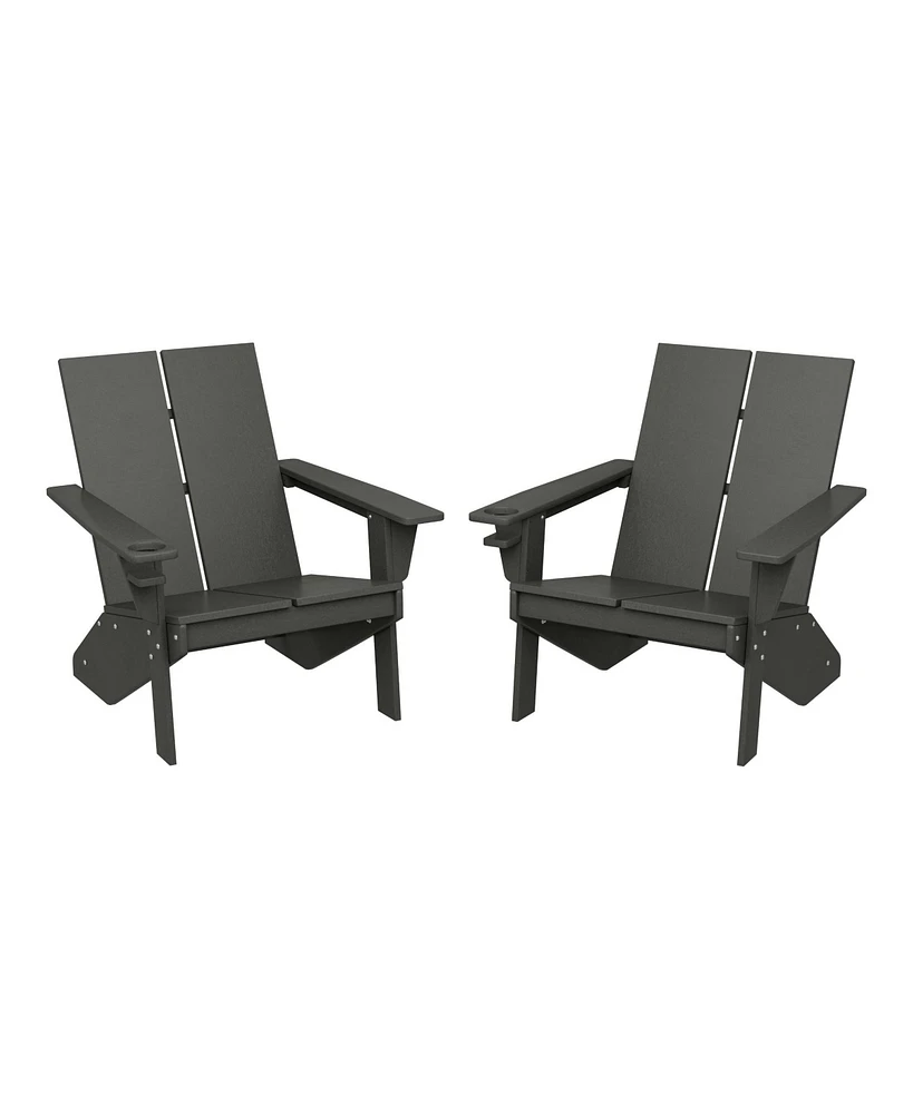 Outdoor Hdpe Modern Adirondack Chair with Cup Holder (Set of