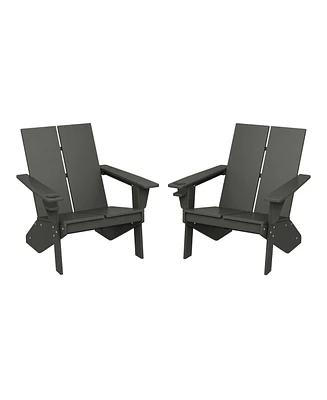 Outdoor Hdpe Modern Adirondack Chair with Cup Holder (Set of
