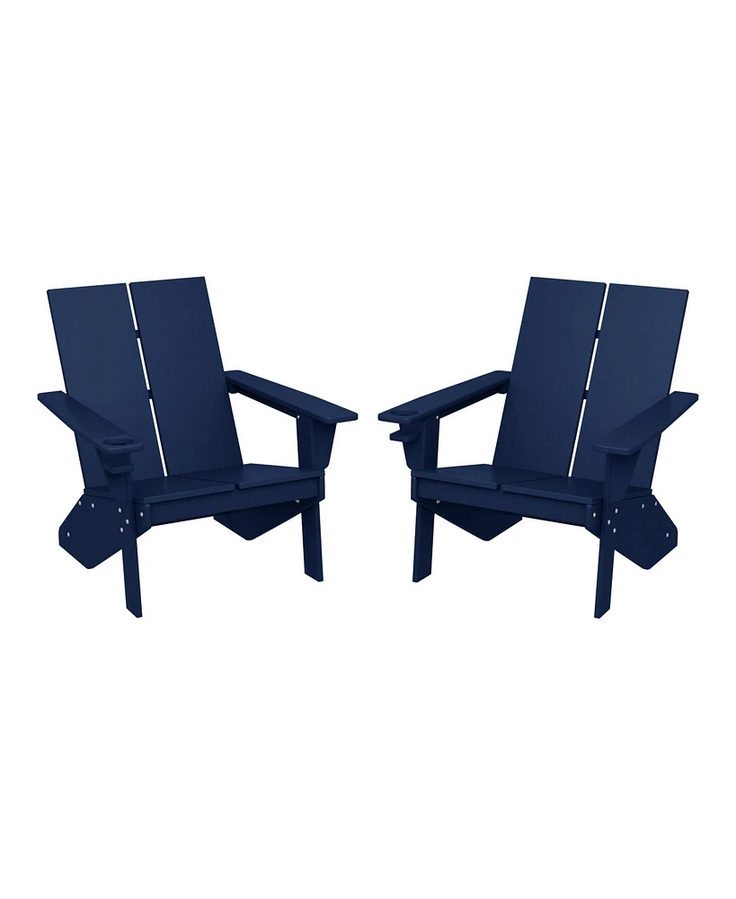 Outdoor Hdpe Modern Adirondack Chair with Cup Holder (Set of 2)