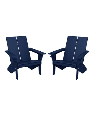 Outdoor Hdpe Modern Adirondack Chair with Cup Holder (Set of 2)