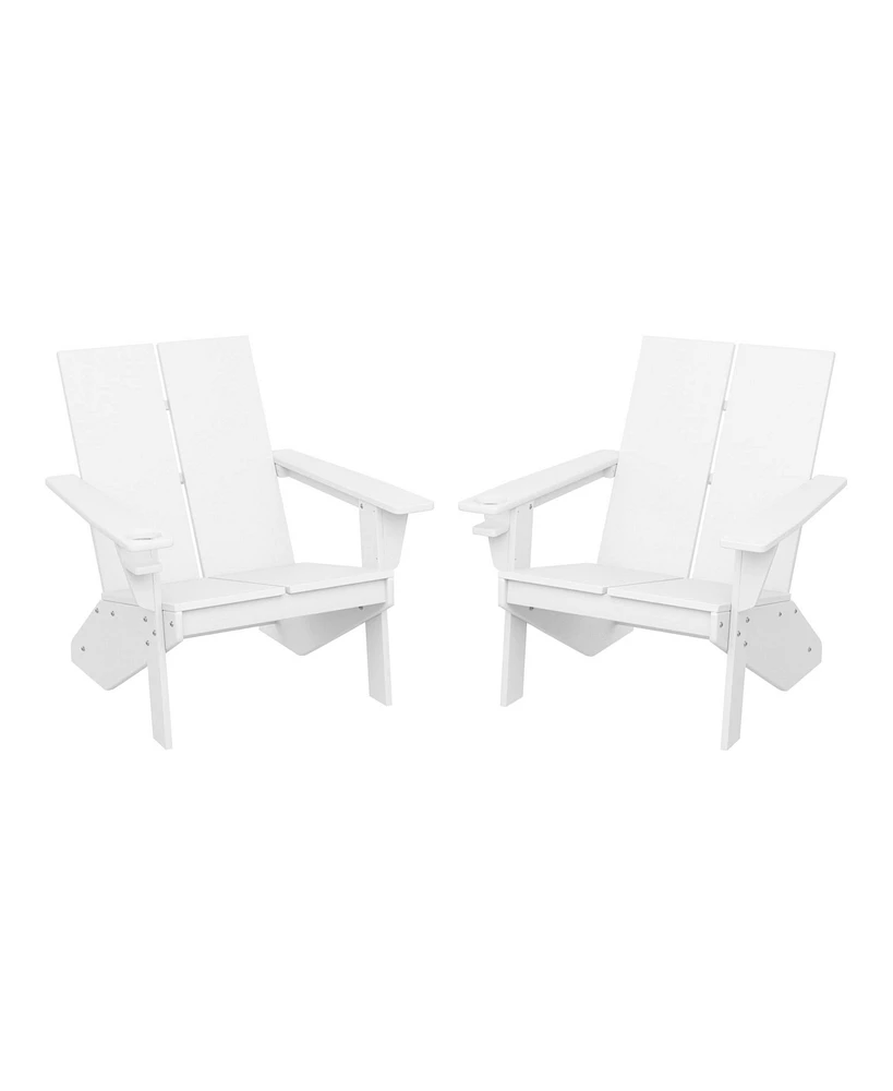Outdoor Hdpe Modern Adirondack Chair with Cup Holder (Set of 2)