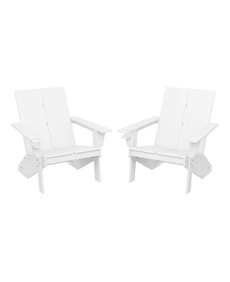 Outdoor Hdpe Modern Adirondack Chair with Cup Holder (Set of 2)