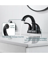 4 Inch 2-Handle Bathroom Sink Faucet Centerset Bathroom Faucet 2 Handle Sink Faucet with Pop up Drain Water Supply Hoses Brushed Nickel