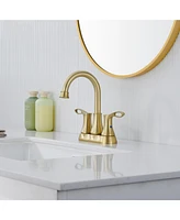 Bathroom Sink Faucet 4 Inch 2 Handle with Pop-up Drain Stopper and Supply Hoses