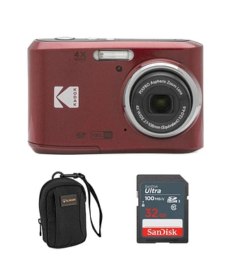 Kodak Pixpro FZ45 Friendly Zoom 16MP Full Hd Digital Camera, Red, Bundle with 32GB Memory Card and Camera Bag