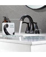 Oil Rubbed Bronze Two Handle 4-Inch Centerset Bathroom Faucet with Drain Assembly 3 Hole Lavatory Faucet Bathroom Vanity Sink Faucets with Pop-up Drai