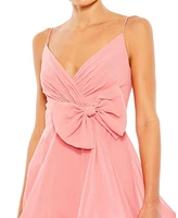 Mac Duggal Women's Faux Wrap Bow Detail Flowy Mini Dress