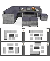Gymax 7 Piece Outdoor Rattan Sectional Sofa Set Patio Conversation Set w/ Cushions