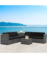 Gymax 8 Piece Rattan Outdoor Patio Sofa Sectional Conversation Furniture Set w/ Cushions & Coffee Table