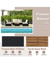 Gymax 5 Pcs Rattan Sofa Set Outdoor Wicker Furniture Set w/ Back Cushions & Square Coffee Table