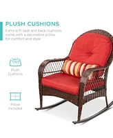 Best Choice Products Outdoor Wicker Rocking Chair for Patio, Porch w/ Steel Frame, Weather-Resistant Cushions