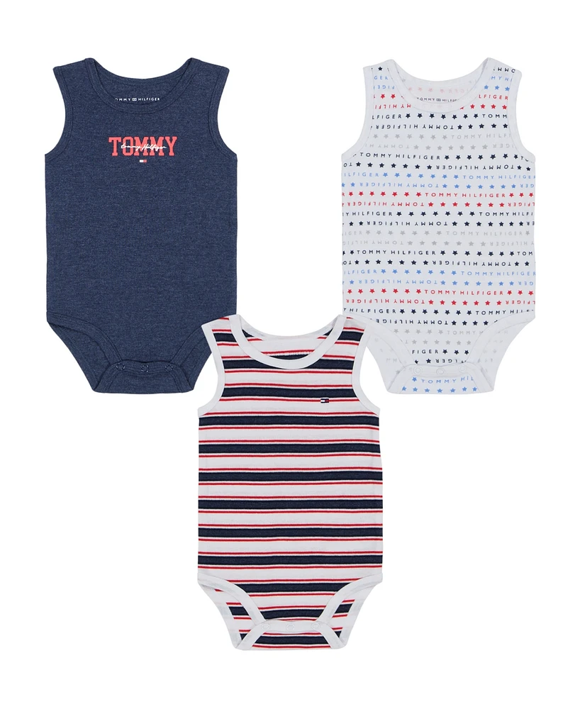 Tommy Hilfiger Baby Boys 3-Pack Signature Sleeveless Bodysuits