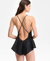 I.n.c. International Concepts Women's Lace-Trim Satin Flutter Romper, Exclusively at Macy's
