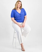 Tahari Asl Plus Short-Sleeve Pointelle Cardigan