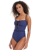 Bar Iii Women's Wave Solids Tie-Front Bandeau One-Piece Swimsuit, Exclusively at Macy's