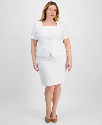 Le Suit Plus Tweed Square-Neck Button-Front Jacket & Slim Skirt