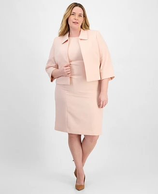 Le Suit Plus Cropped Open-Front Jacket & Empire-Seamed Sheath Dress