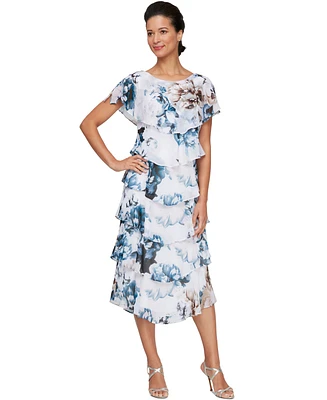 Sl Fashions Women's Floral-Print Tiered Midi Dress