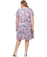 Sl Fashions Plus Floral Metallic Tiered Dress