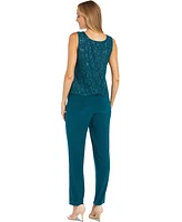 R & M Richards Women's Sequin Lace Jacket, Tank Pants Set