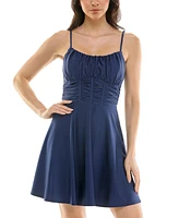 Emerald Sundae Juniors' Ruched Sleeveless Fit & Flare Dress