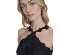 Eliza J Women's Lace Halter Handkerchief-Hem Midi Dress