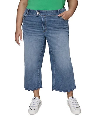 Karl Lagerfeld Paris Plus High-Rise Scalloped-Hem Jeans