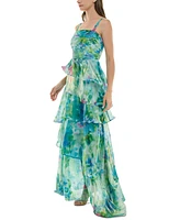 Taylor Women's Pleated-Bodice Tiered Chiffon Gown
