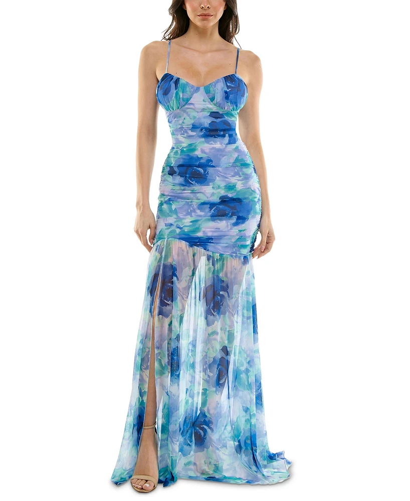 Juniors' Bax Shirred Slit-Front Sleeveless Gown, Created for Macy's