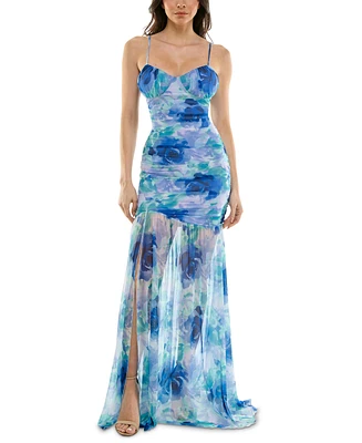 Juniors' Bax Shirred Slit-Front Sleeveless Gown, Created for Macy's