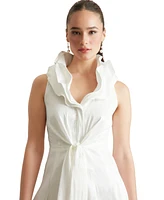 London Times Petite Ruffle-Collar Bubble-Hem Dress