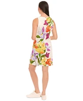 London Times Petite Placed-Floral Shift Mini Dress