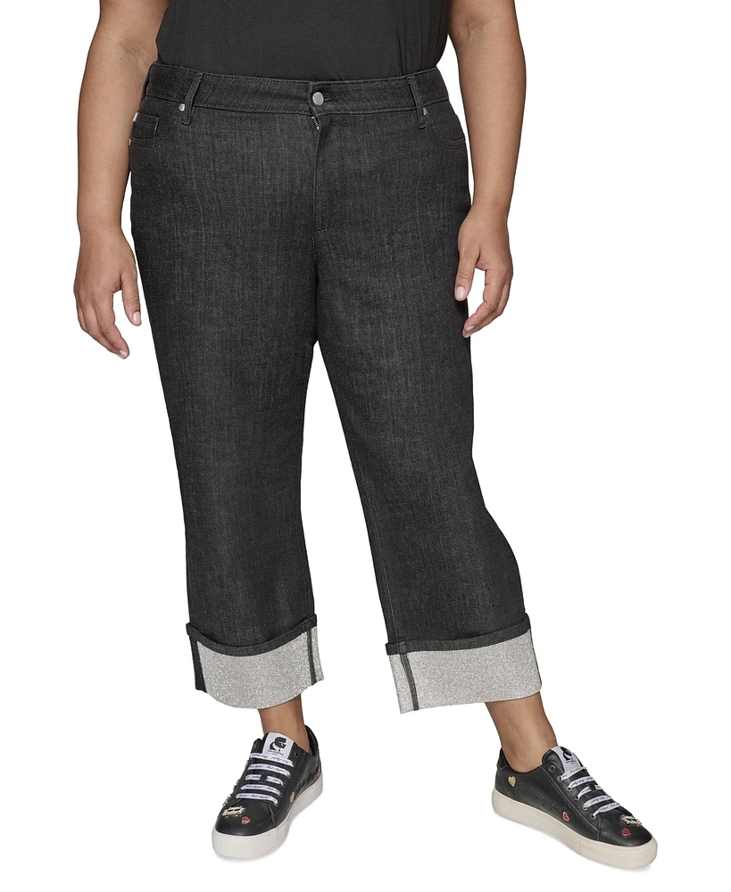 Karl Lagerfeld Paris Plus Black Crystal Cuffed Jeans