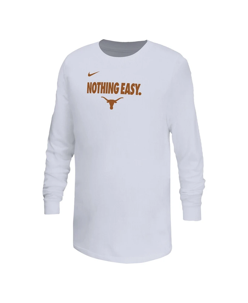 Nike Big Boys and Girls White Texas Longhorns 2025 Legend Bench Long Sleeve T-Shirt