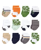 Luvable Friends Baby Boys Cotton Rich Terry Socks 24-Pack, Orange Blue Stripe