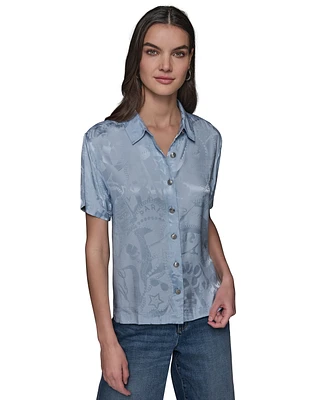 Karl Lagerfeld Paris Petite Jacquard Camp Shirt