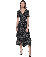 Karl Lagerfeld Dress Petite Chiffon Polka-Dot