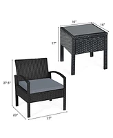 Gymax 3 Piece Outdoor Patio Rattan Conversation Furniture Set Yard w/ Cushions & Coffee Table