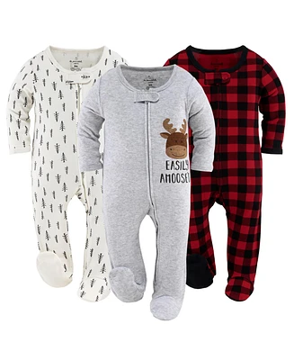 The Peanutshell Baby Boys Sleep N Play Footed Pajamas Girls, 3 Pack, Newborn to 9 Months