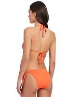 Red Carter Womens Rhinestone Trim Classic Triangle Bikini Top Side Tie Hipster Bikini Bottoms