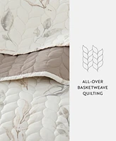ienjoy Home Watercolor Leaves and Stripe Reversible 3-Pc. Quilt Set, Full/Queen