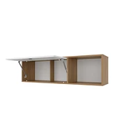 Fm Furniture Roslyn Wall-Mounted Cabinet with Lift-Up Door, Open Compartments, Natural Oak and White