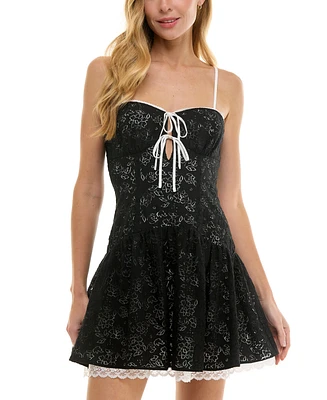 Juniors' Lace Sweetheart-Neck Fit & Flare Mini Dress