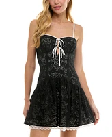 Juniors' Lace Sweetheart-Neck Fit & Flare Mini Dress