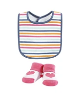 Hudson Baby Infant Girl Cotton Bib and Sock Set, Love Family, One Size