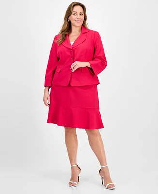 Le Suit Plus Tulip Collar Jacket & Tiered Skirt