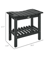 Outsunny Shower Bench, Hdpe Stool with Storage Shelf,