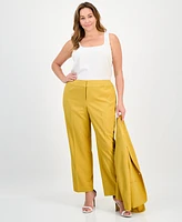 Le Suit Plus Crepe One-Button Straight-Leg Pantsuit