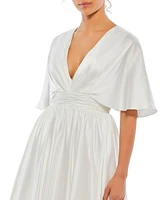 Mac Duggal Women's Satin Flowy Cape Sleeve Mini Dress